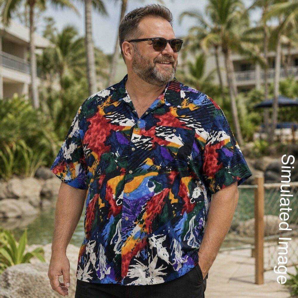 Jos J Oliver Rayon Hawaiian Shirt Mens XL Multicolor Abstract Floral Aloha
